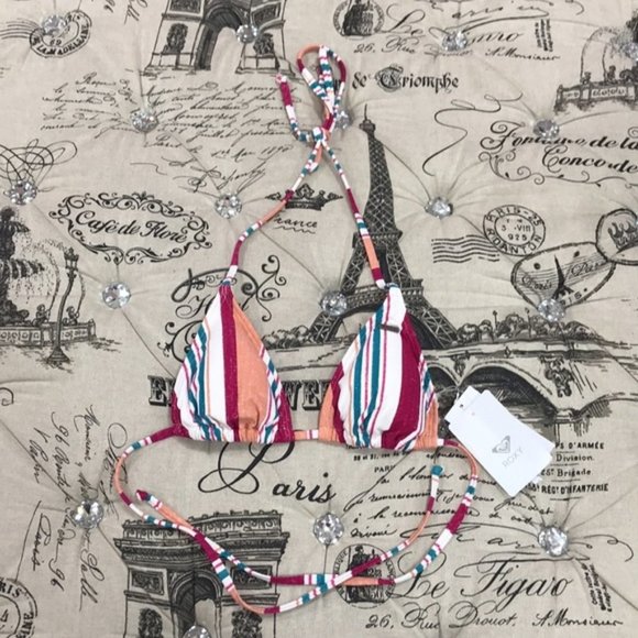 Roxy Juniors' Striped Halter Triangle Bikini Top - Picture 2 of 5